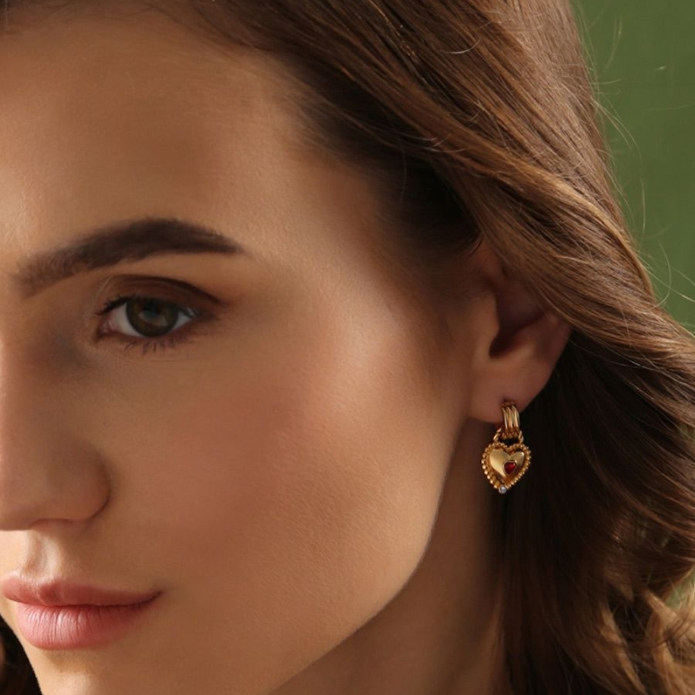 Heart Drop Earrings, Gold