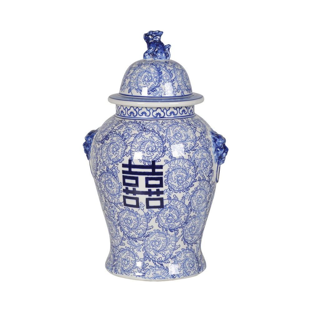 Large Blue & White Temple Jar