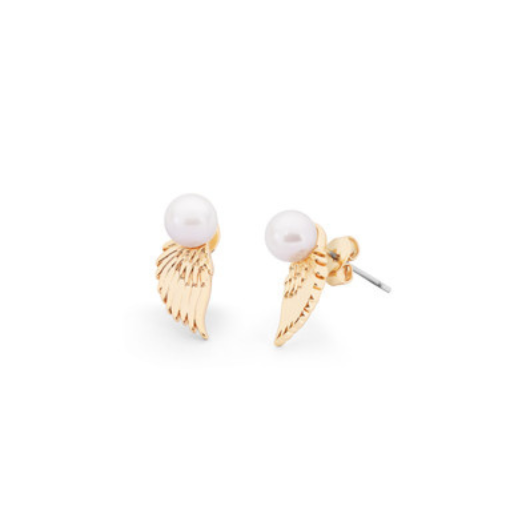 Angel Wings Pearl Earrings Gold