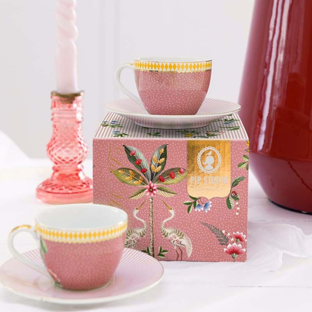 La Majorelle Espresso Cups & Saucers, Pink Set of 2