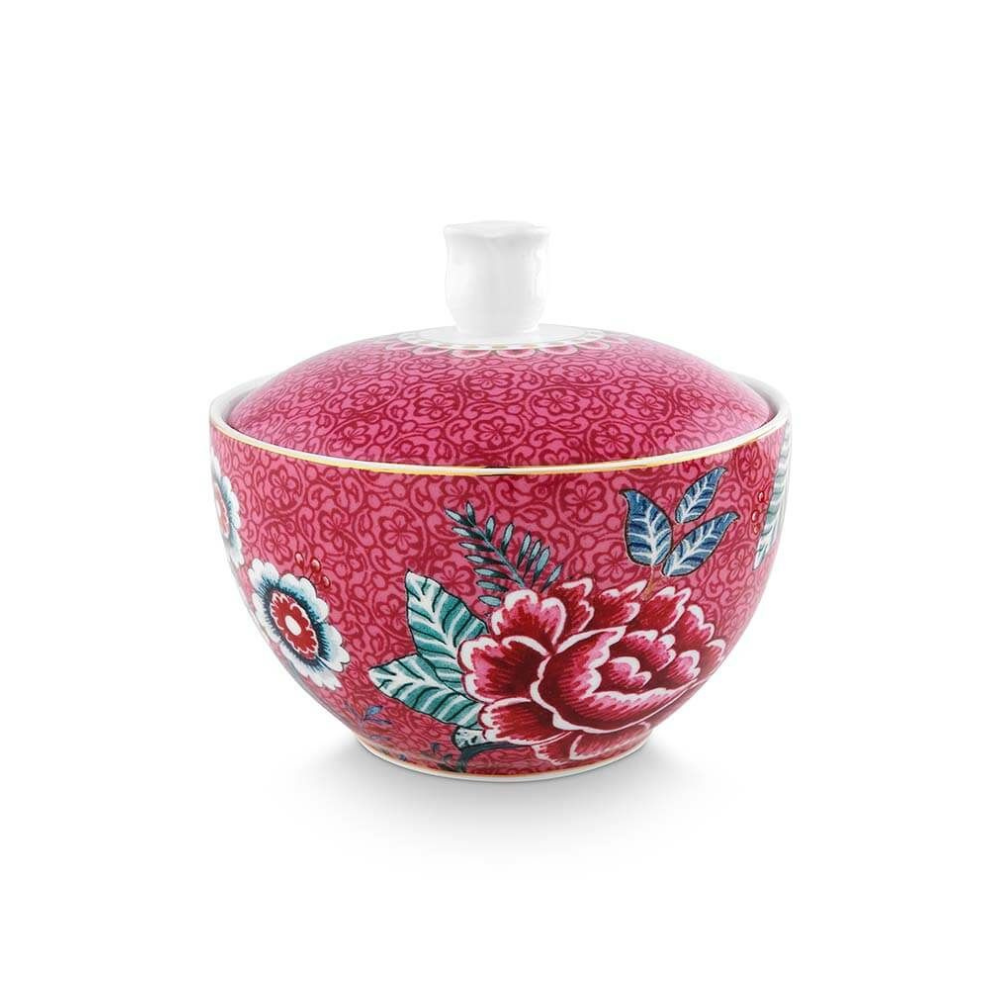 Oriental Flower Festival Sugar Bowl - Dark Pink