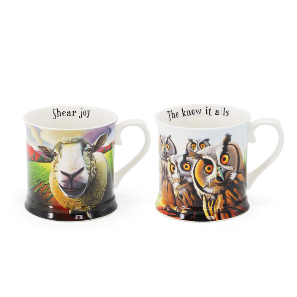 Beyond the Herd Set of 2 Tankards (Sheeps & Owls)