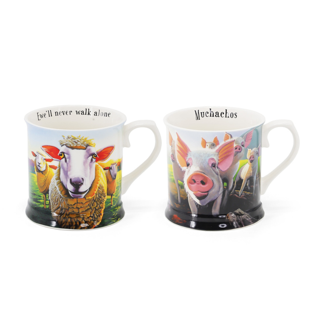 Beyond the Herd Set of 2 Tankards (Pigs & Sheep)