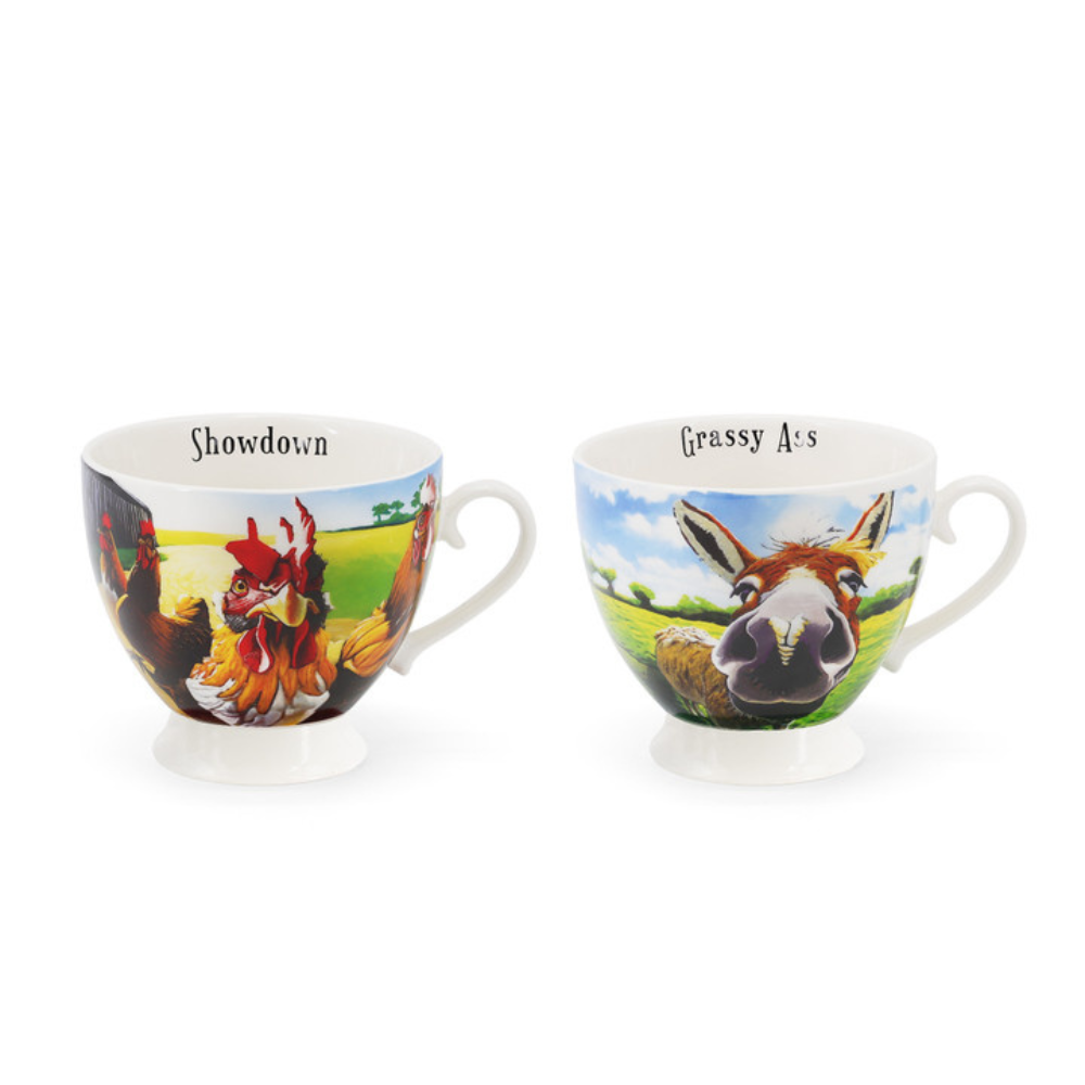 Beyond the Herd Set of 2 Cappuccino Mug (Hens & Donkey)