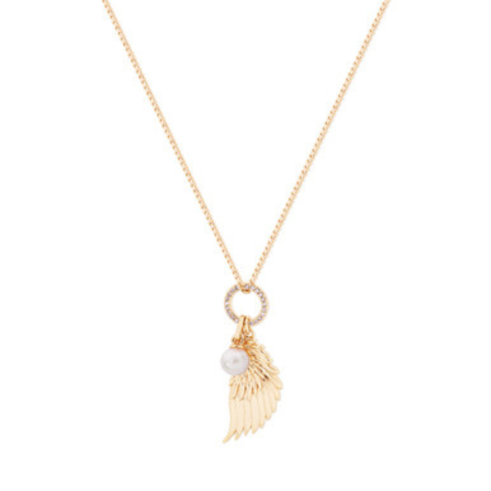 Angel Wings Gold with Pearl Necklace