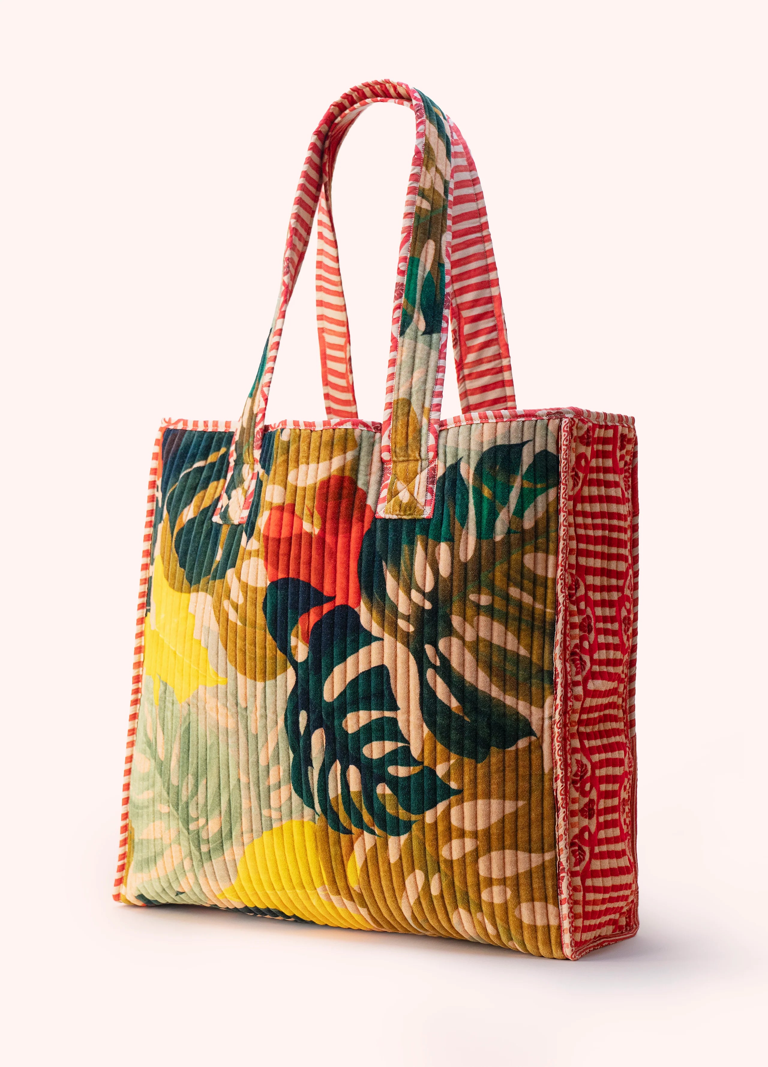 Exotic Leaves Lux Cotton Velvet Quilted Tote