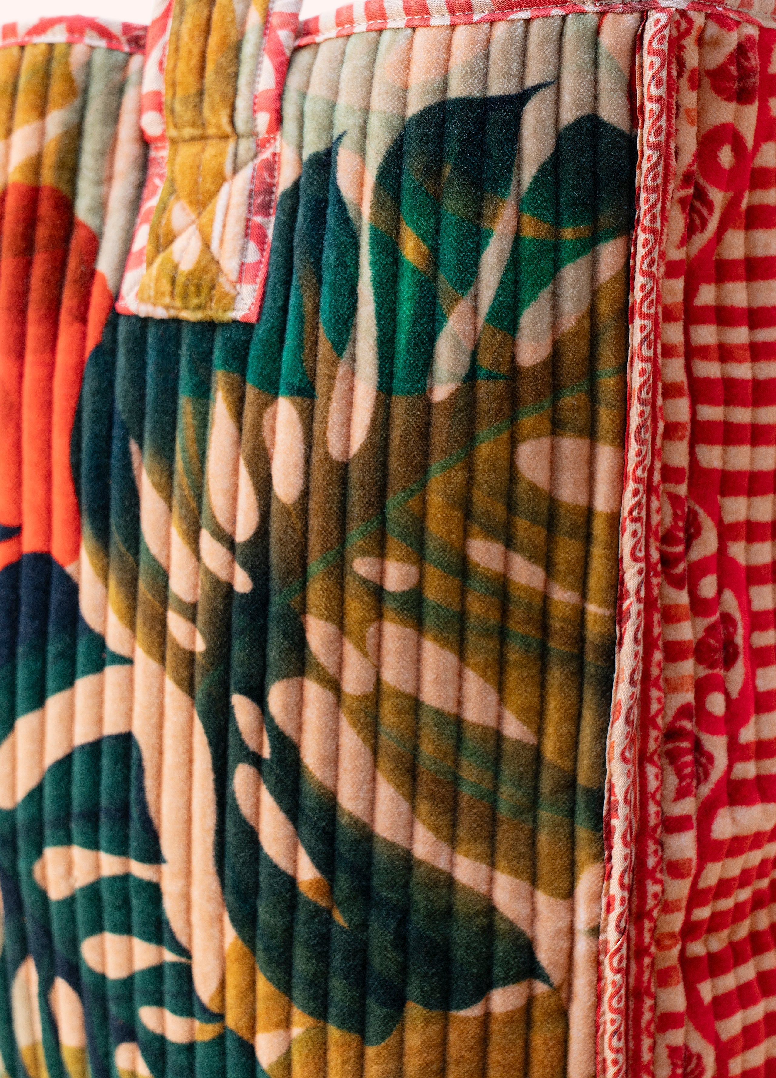 Exotic Leaves Lux Cotton Velvet Quilted Tote