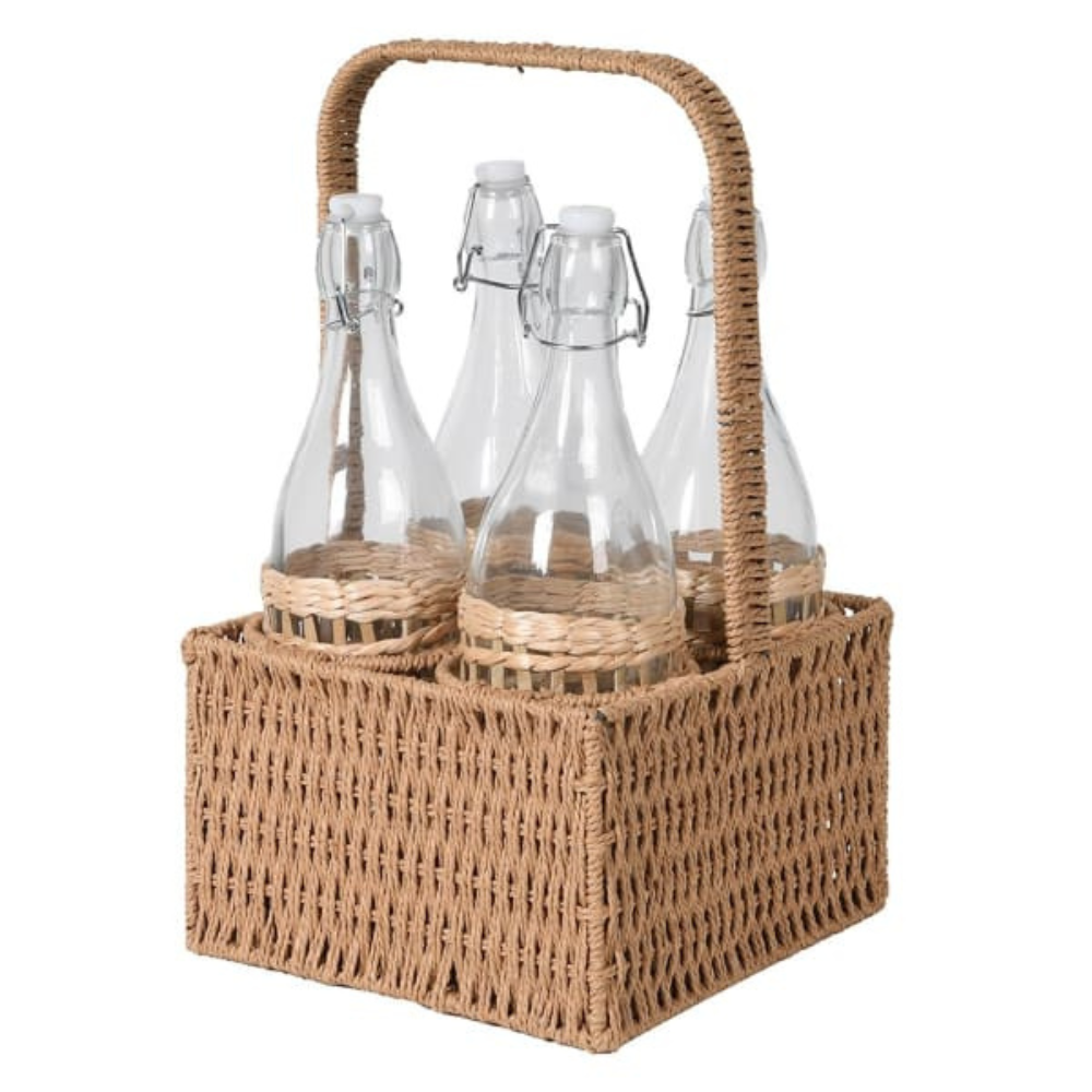 Bottles and Wicker Basket Holder