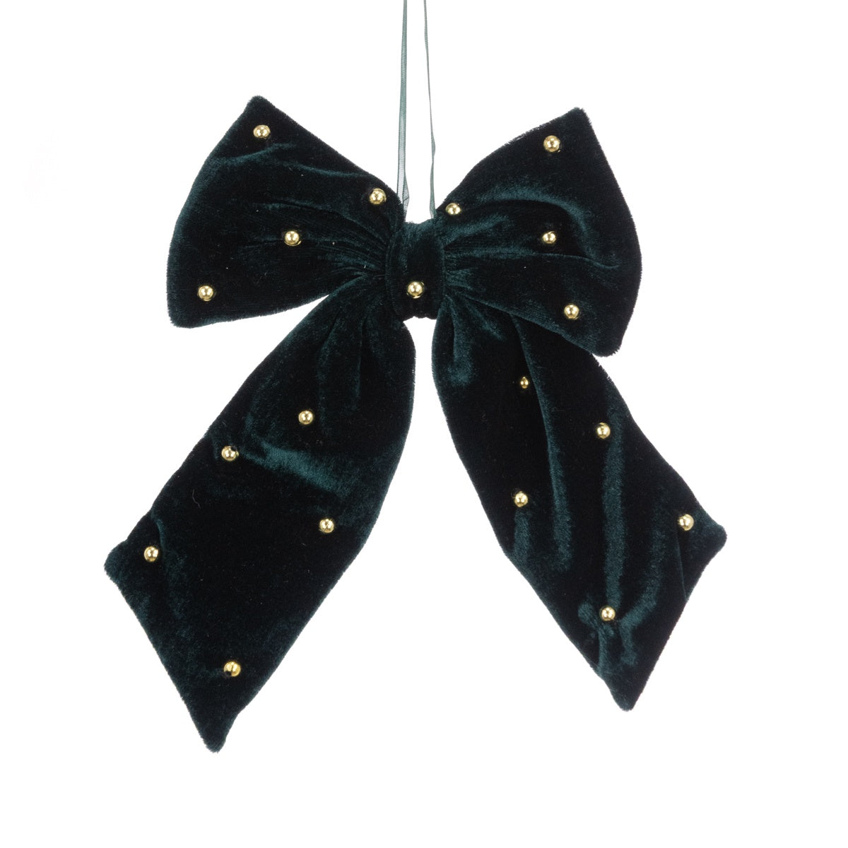 Green Velvet Bow With Beads 20cm
