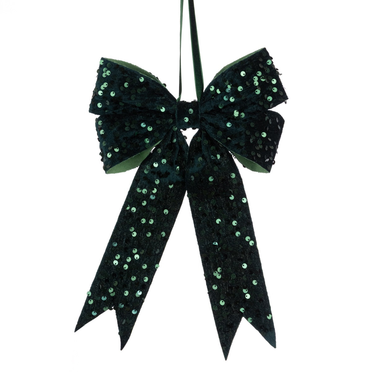 Green Velvet Sequin Wired Bow 30cm