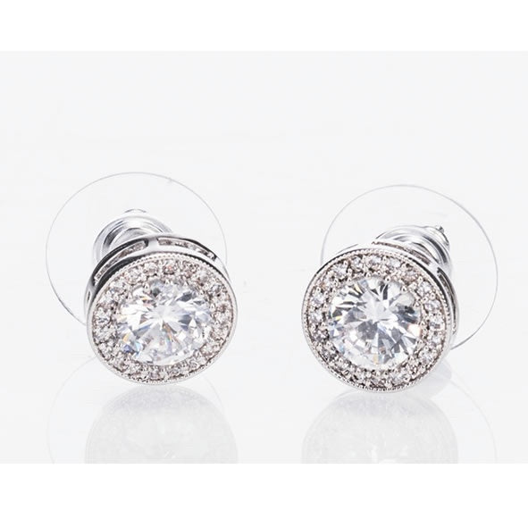 Silver White Stone & Diamond Earrings
