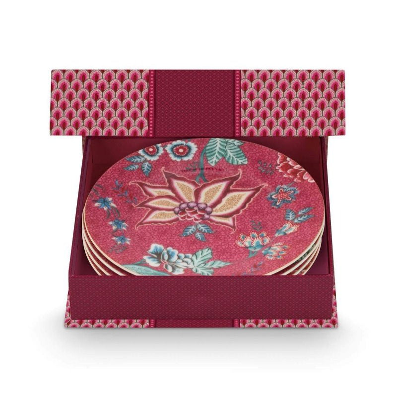 Flower Festival Set 4 Pastry Plates (17cm)- Dark Pink