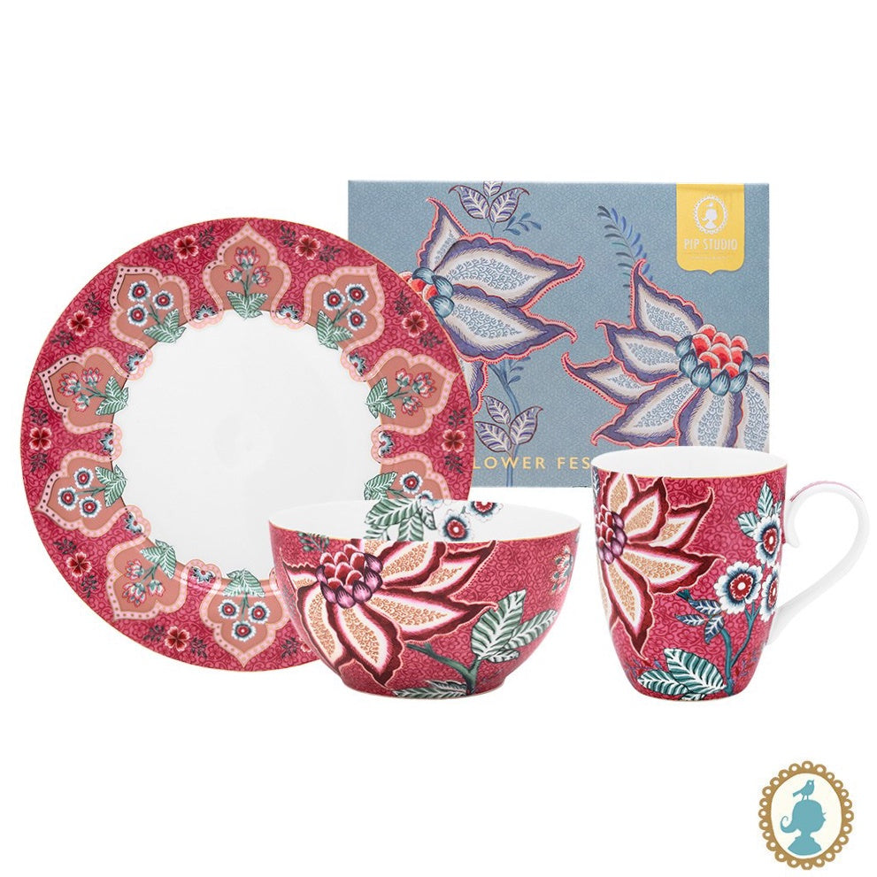 Set/3 Breakfast Set Flower Festival Pink