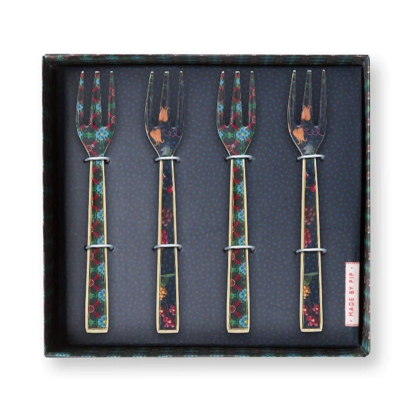 Set/4 Cake Forks Enamelled Berry Blues