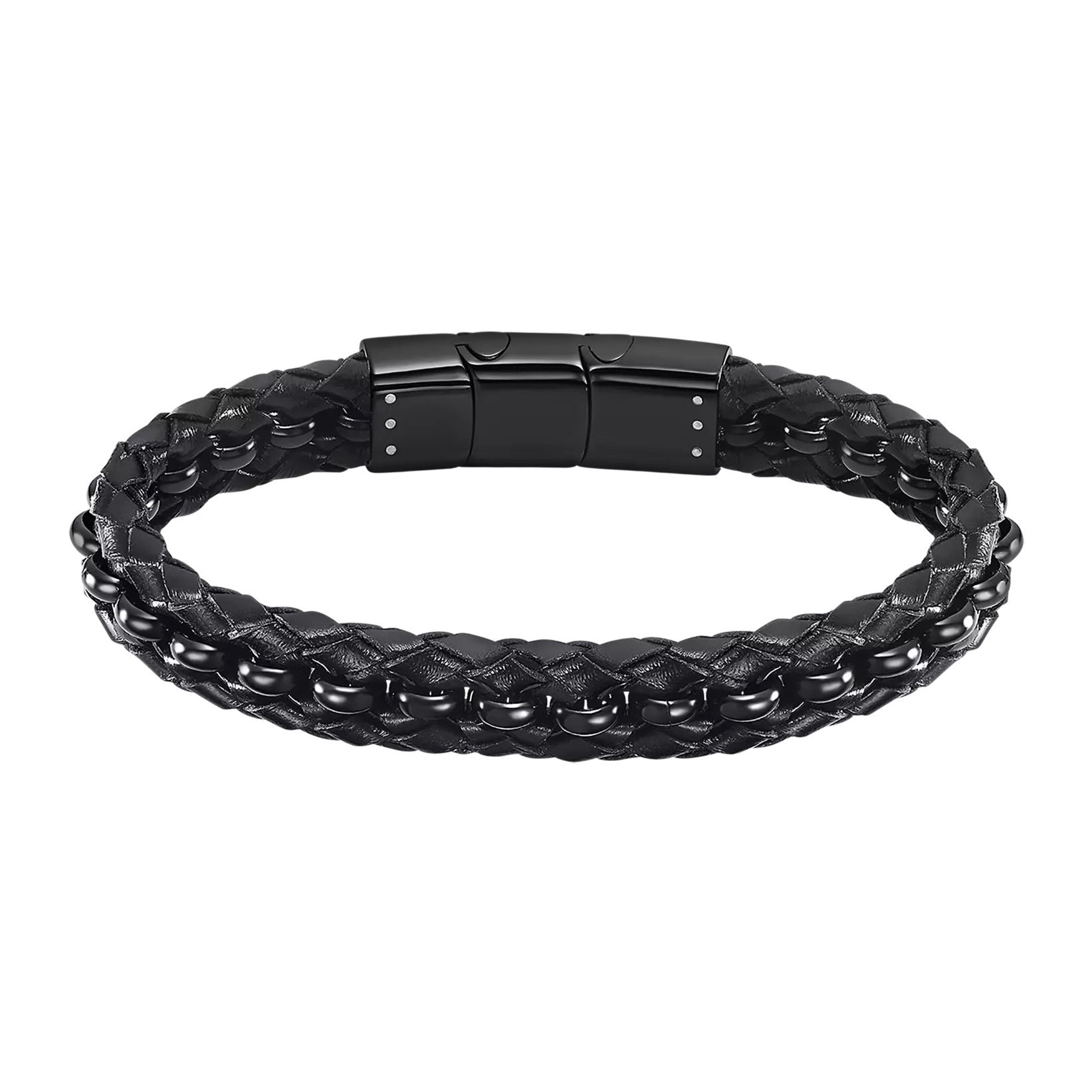 LOTUS STYLE MEN'S LEATHER BRACELET BLACK