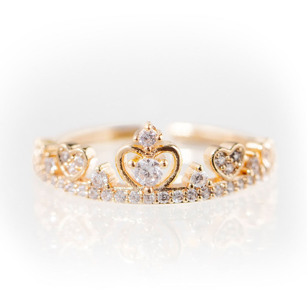Gold Plated Crown Ring with Clear Stones