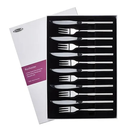 Stellar Rochester Polished Set Of 6 Steak Knives and Forks