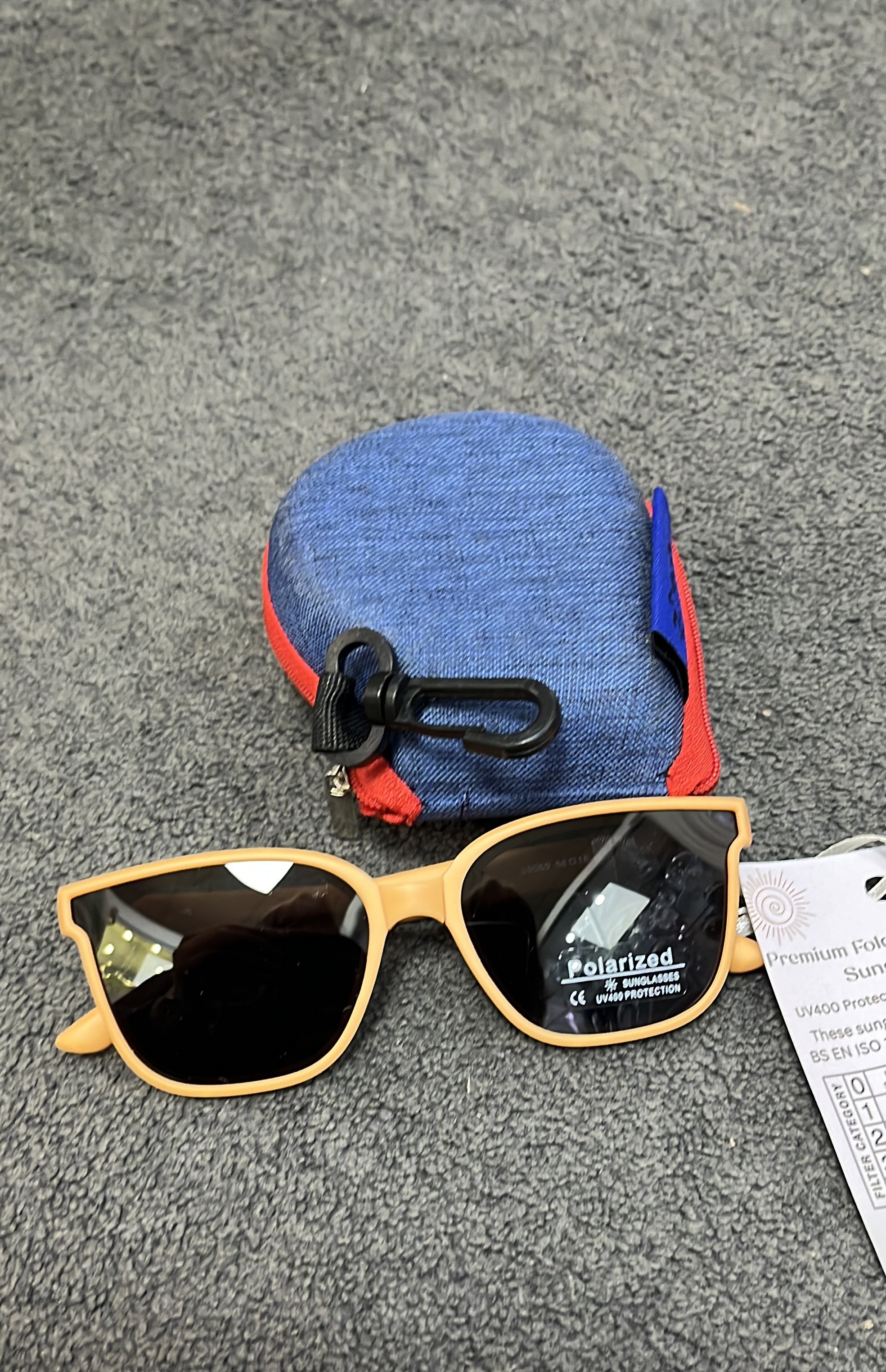 Sam - Childrens Foldable Sunglasses (with Case & Cleaner) - Orange