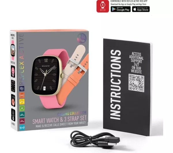 REFLEX ACTIVE Series 50 Smart Watch - Pink, Cream & Orange Silicone Strap