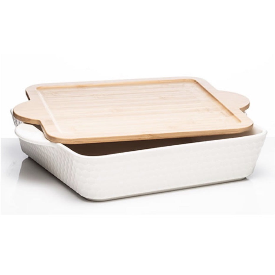Honeycomb White Ceramic Bakeware Large Rectangular
