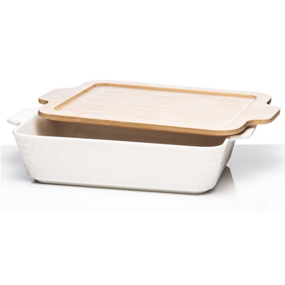 Honeycomb White Ceramic Bakeware Medium Retanglar