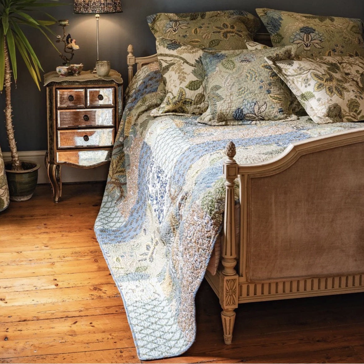 Constance Blue/Green Patchwork Bedspread
