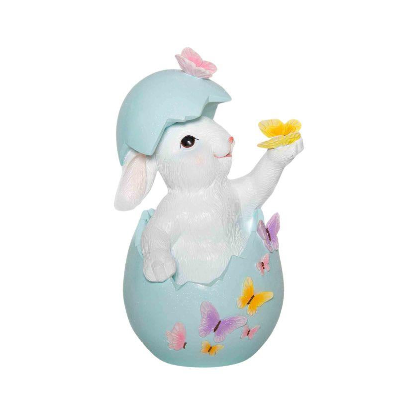 Ceramic Rabbit in Egg Playing Butterflies