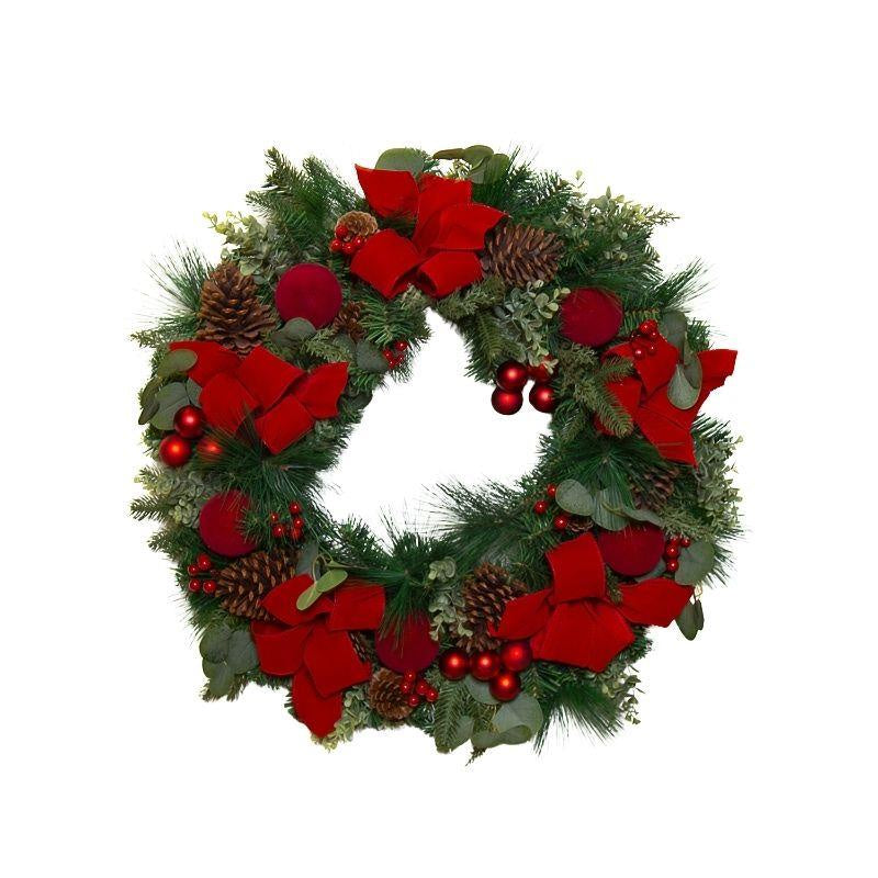 Luxury Red Bow & Pinecone Wreath
