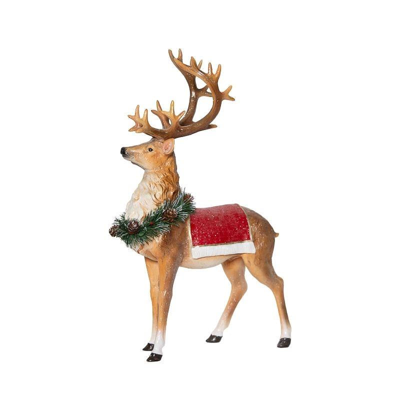 Ceramic Standing Deer With Red Wreath