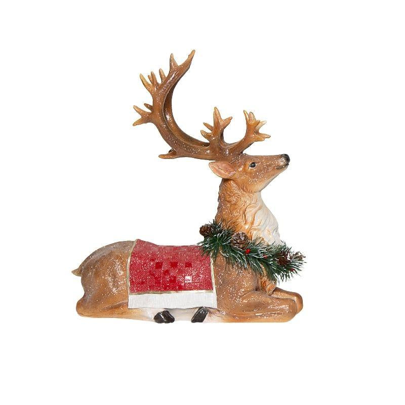 Ceramic Sitting Deer With Red Wreath