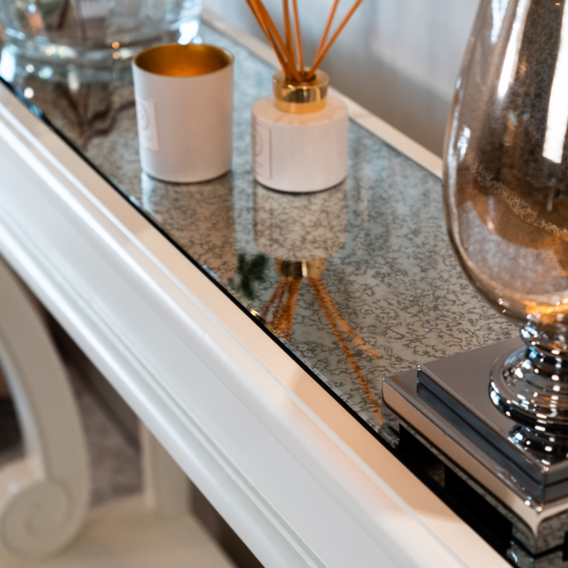 Verona Scroll Mirrored Console Table White