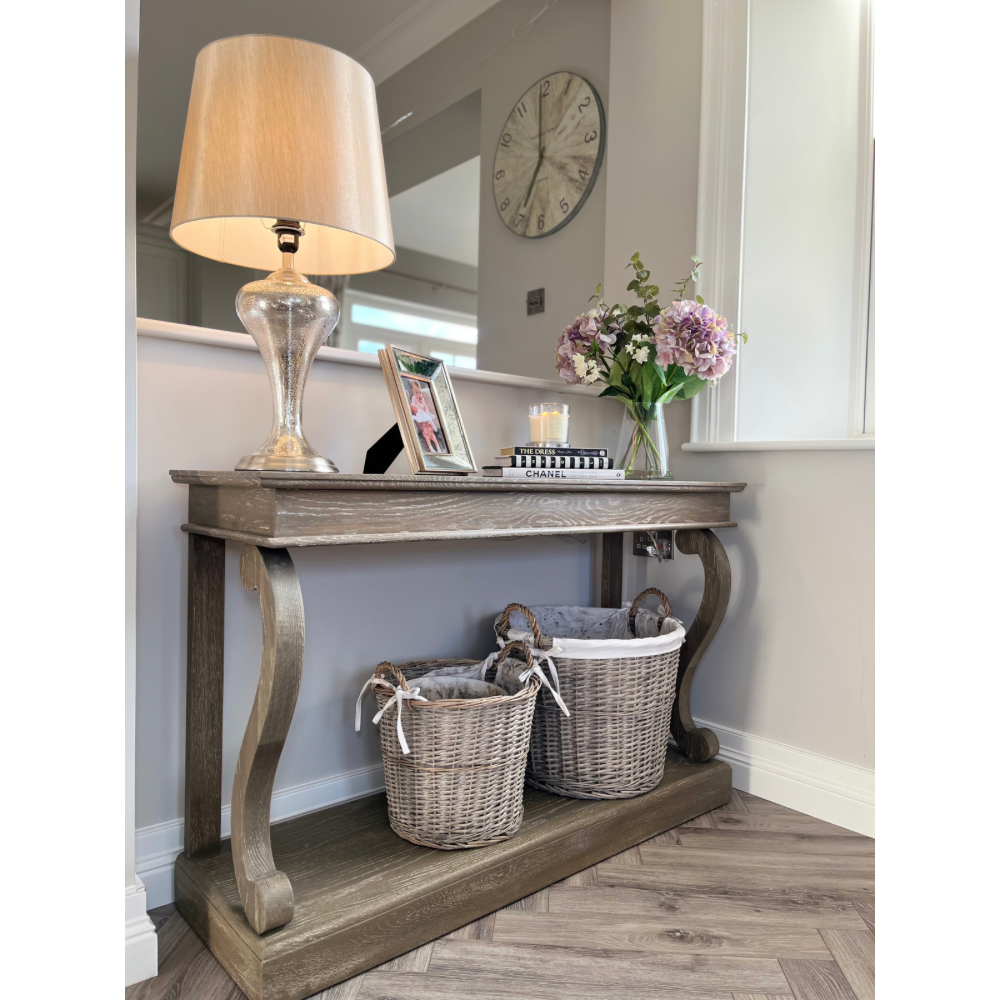 Scroll Console Table Washed Oak