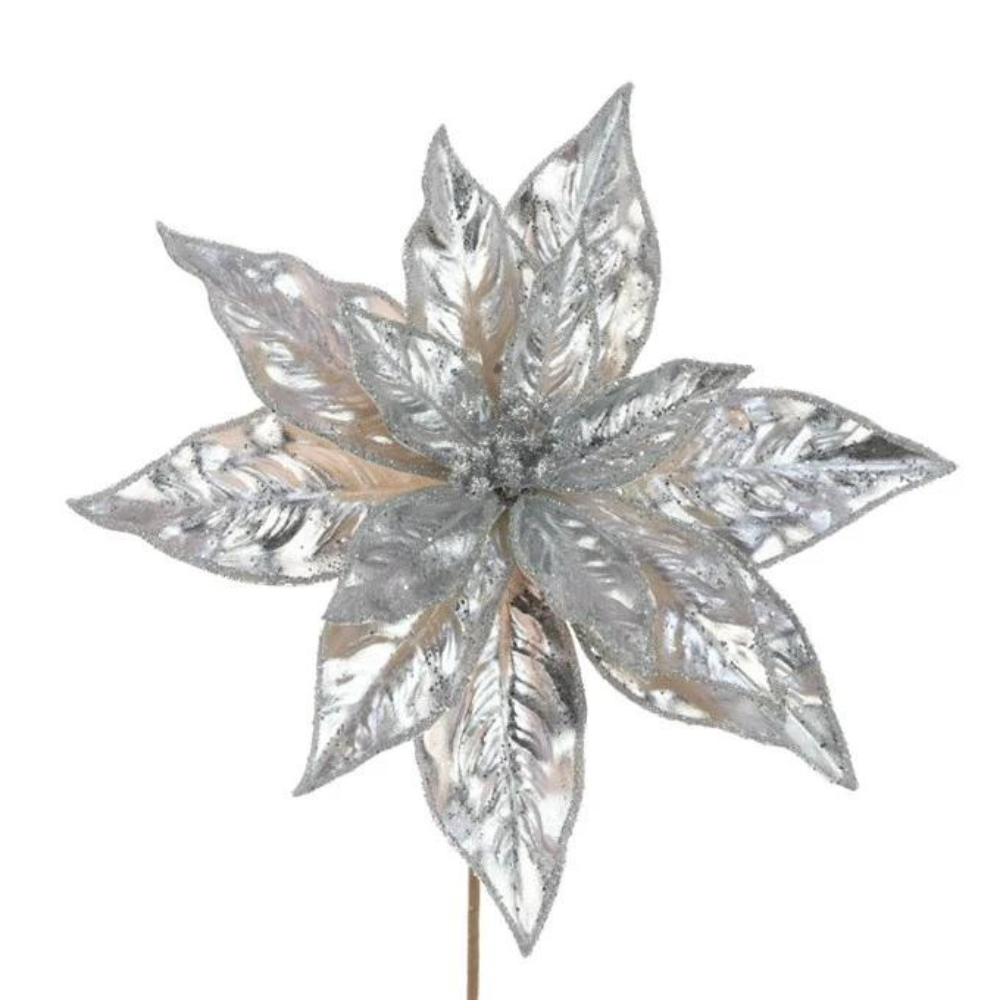 Metallic Poinsettia Spray, Silver