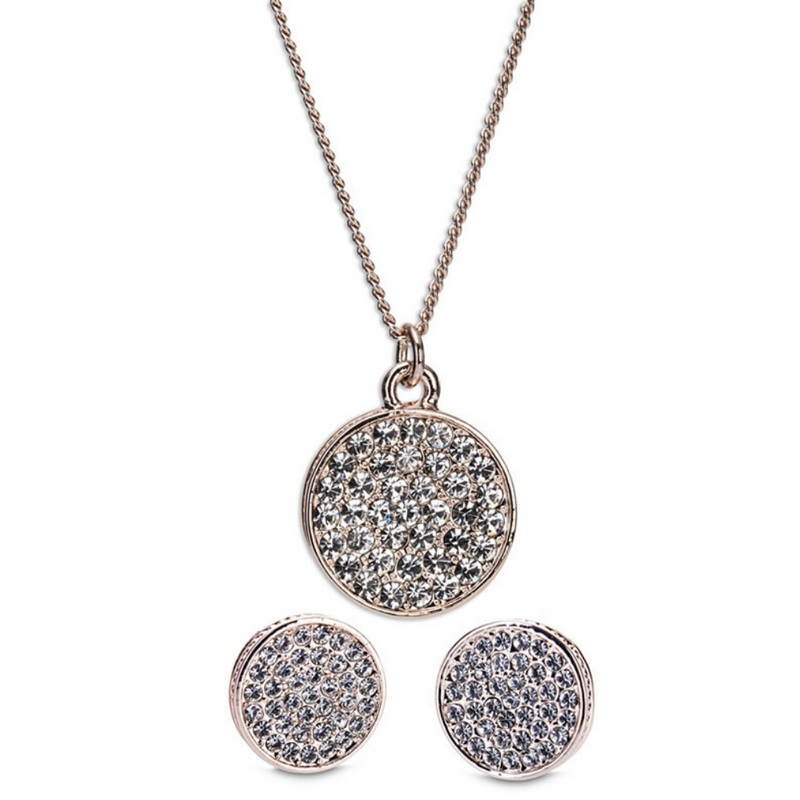 Rose Gold Round Diamante Necklace & Earring Set