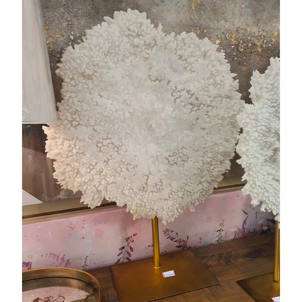 Large White Faux Coral On Stand