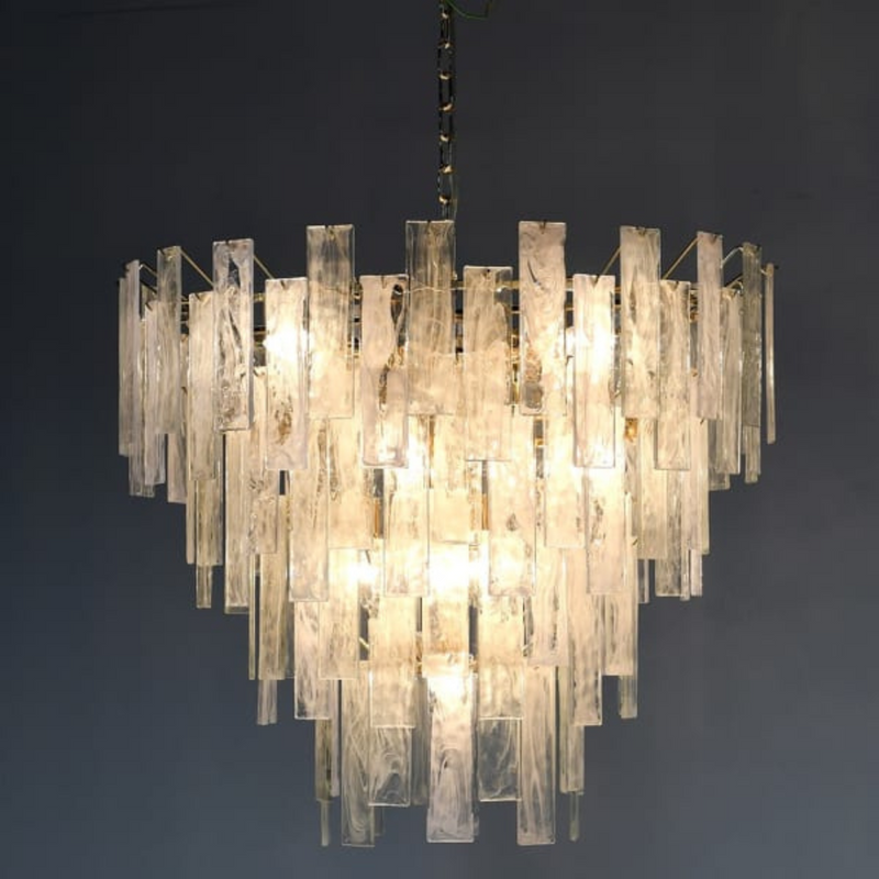 4 Tiered Chandelier with Textured Glass and Gold Finish