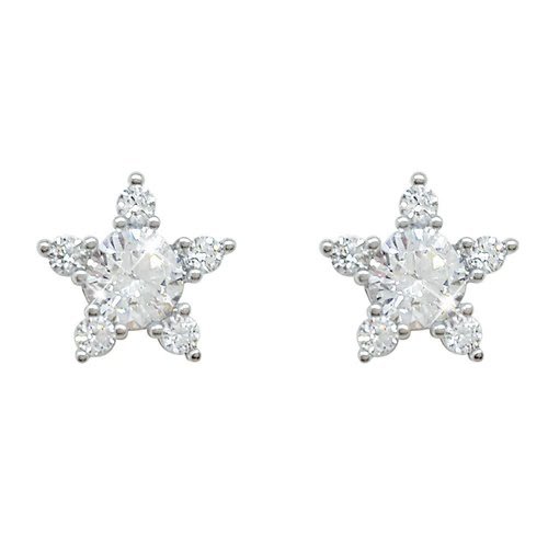 Silver Flower Earrings Clear Stone