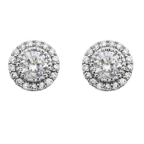 Silver Stud Cz with Pave Surround Earrings