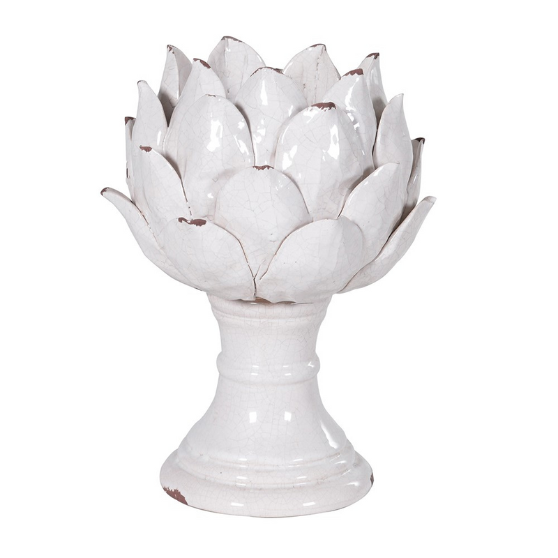Cream Distressed Flower Candle Holder