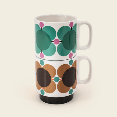 Atomic Flower Set of 2 Mugs, Jewel/ Latte