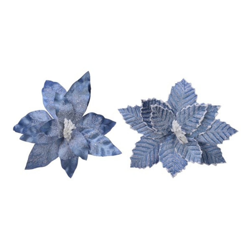 Blue Poinsettia Clip on Flower 34cm