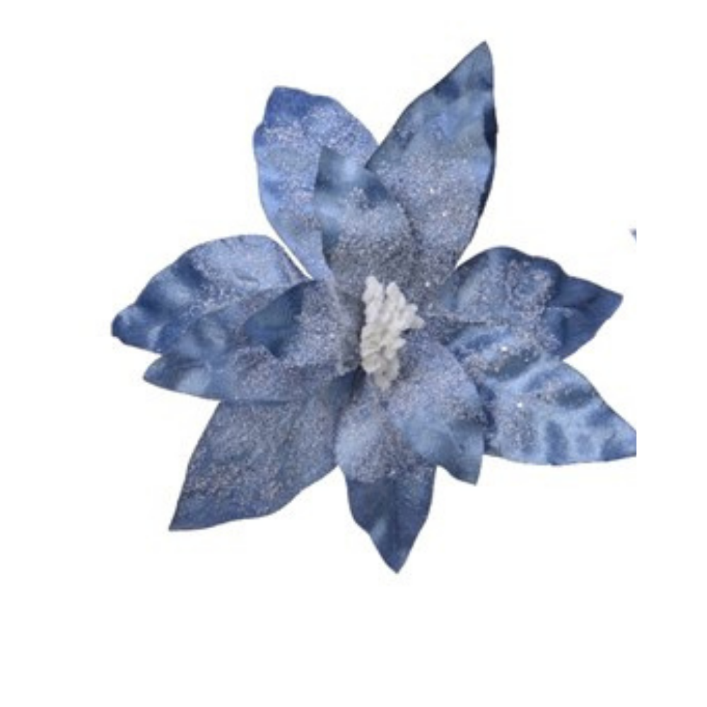 Blue Poinsettia Clip on Flower 34cm