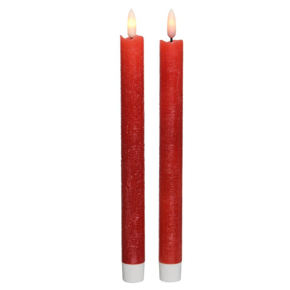 Red LED Wax Taper Candles 24cm, Pair