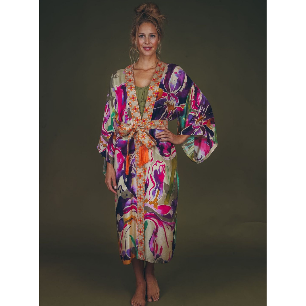 Sage Iris Kimono Gown