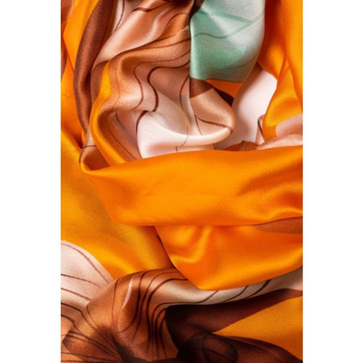 Bright Orange & Lotus Flower Polyester Scarf