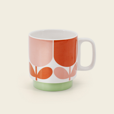 Block Flower Set of 2 Mugs, Tomato/ Fern