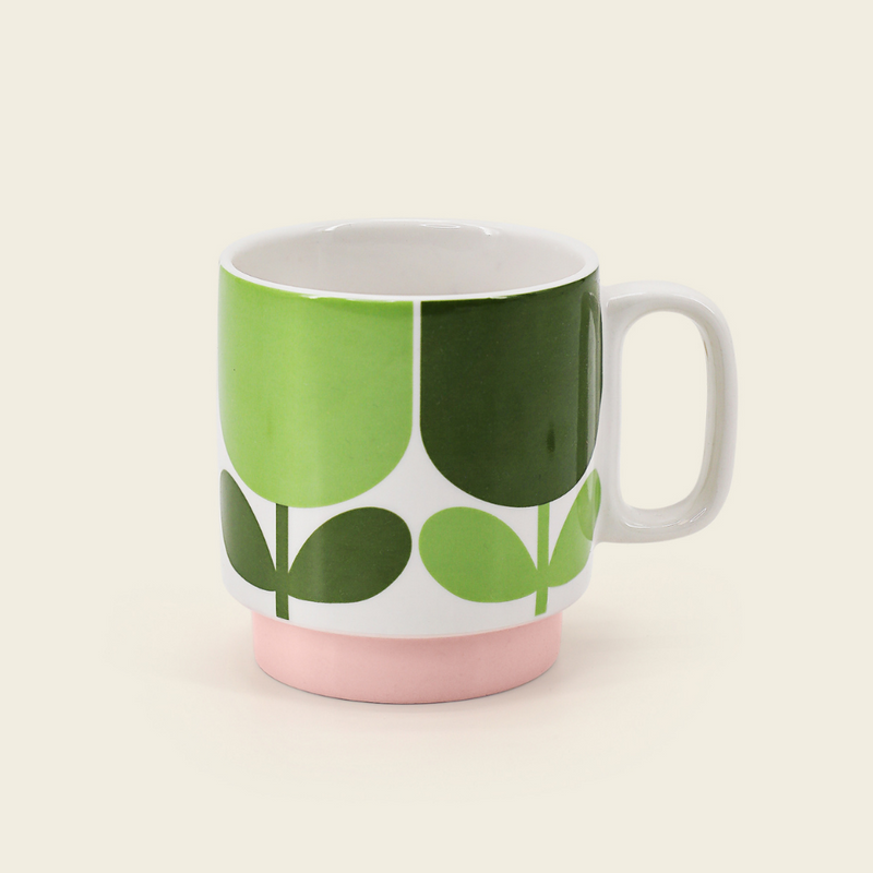 Block Flower Set of 2 Mugs, Tomato/ Fern