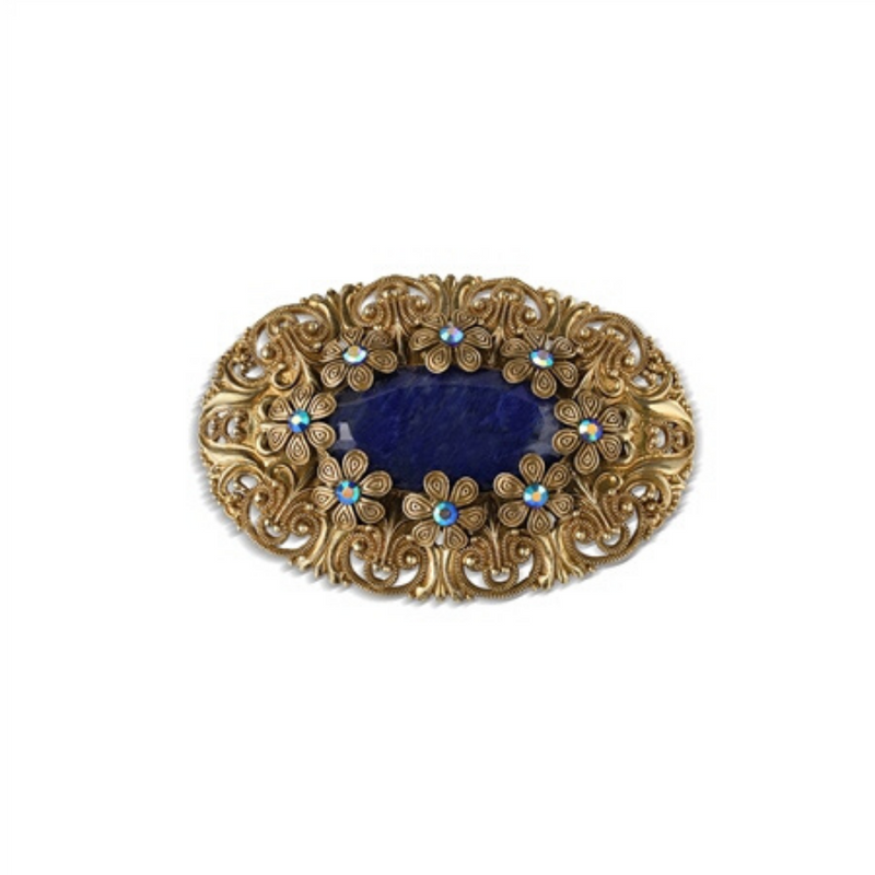 Oval Brooch with Blue stones