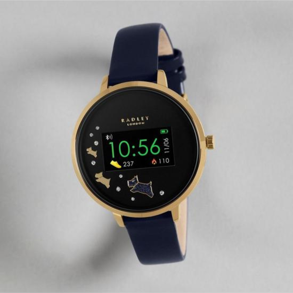Leather Strap Smart Watch, Gold and Navy