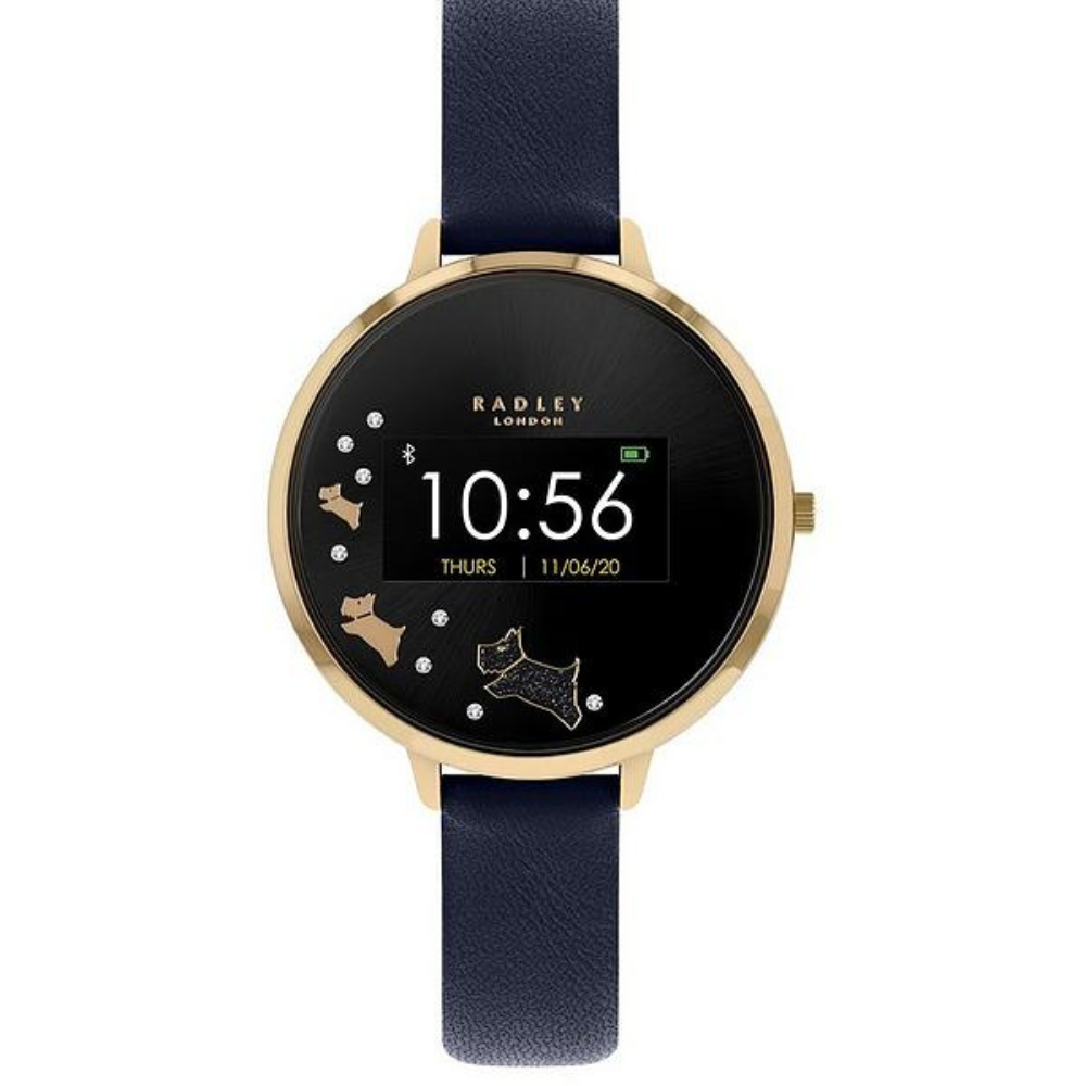 Leather Strap Smart Watch, Gold and Navy
